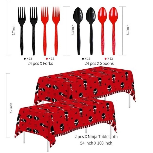 Ninja Birthday Party Supplies serves 24 Dinner Plates Dessert Plates Cups Napkin - Picture 3 of 12